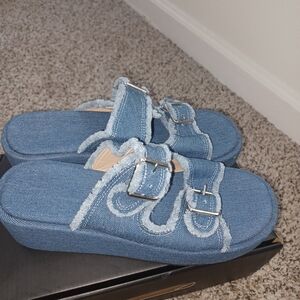 SHEIN Blue Denim Buckle Sandals